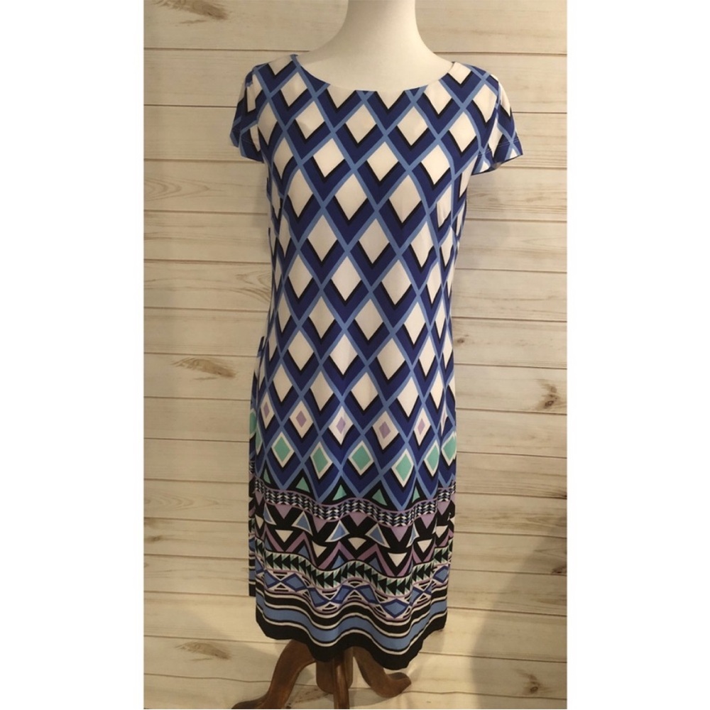Jessica Howard Blue and White Sheath Midi Dress size 6